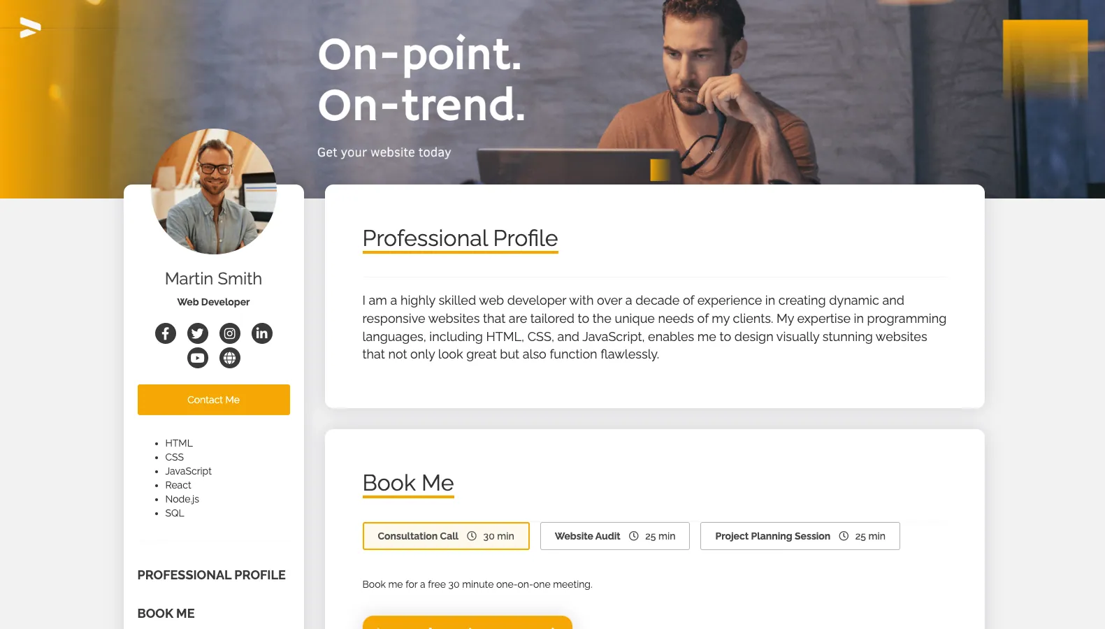 Owner-captured Book Like A Boss developer-profile example with service choices as captured.