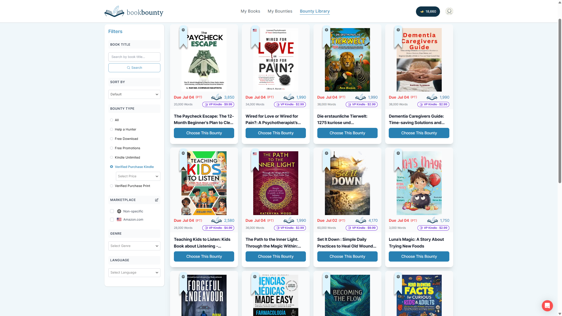 Owner-captured BookBounty Verified Purchase Kindle filter with price selector as captured.