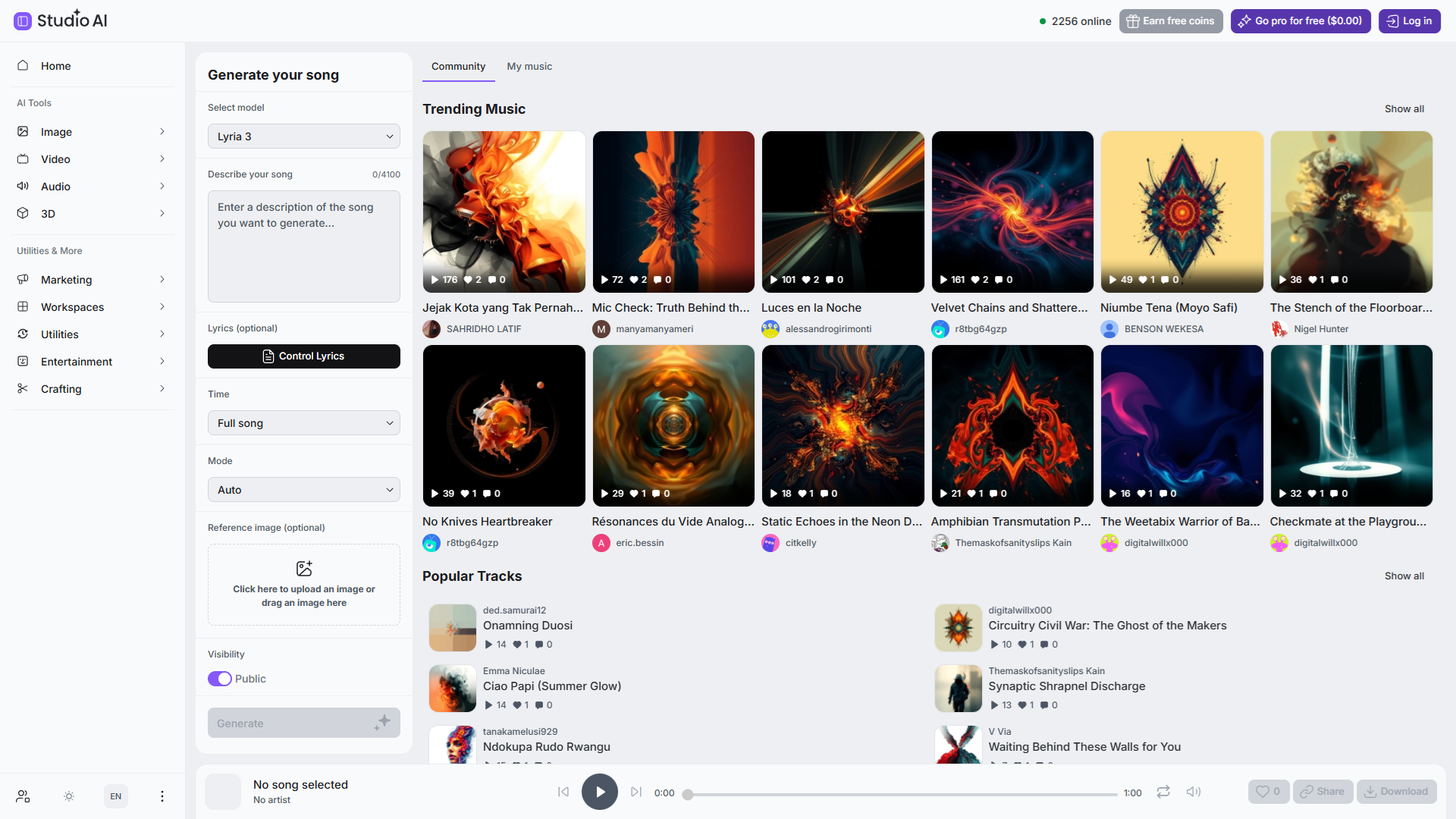 Owner-captured Creative Fabrica music-generation inputs and community cards as captured.