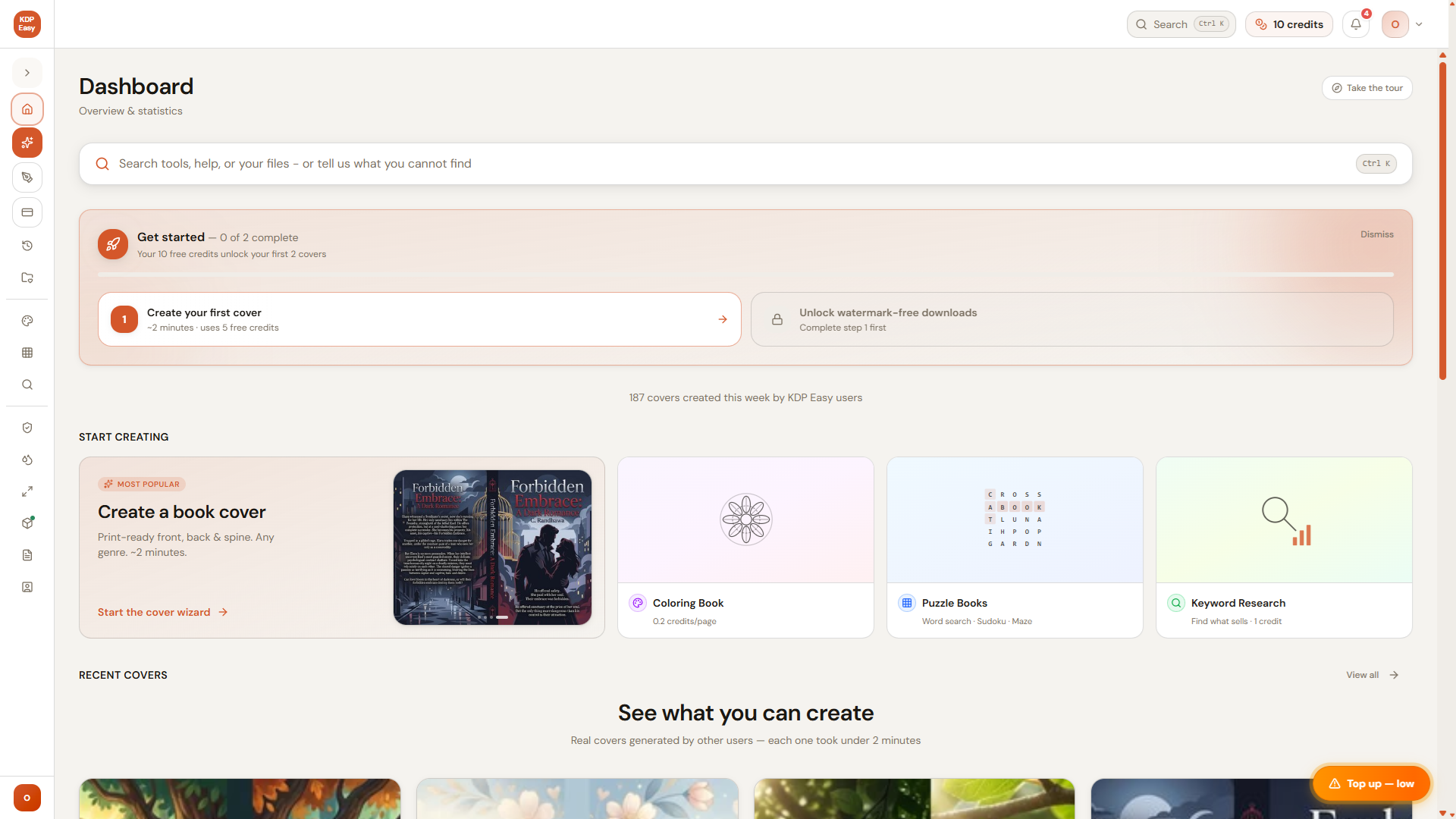 Owner-captured KDPEasy dashboard with publishing workflow tools as captured.