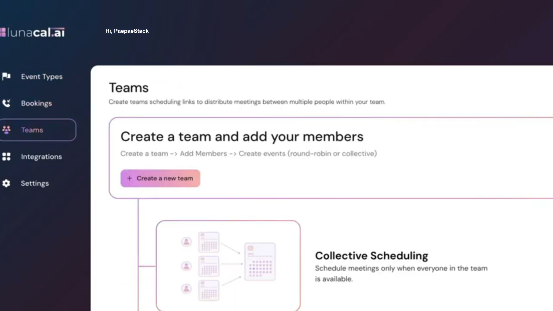 Owner-captured LunaCal team scheduling screen with membership and management controls as captured.