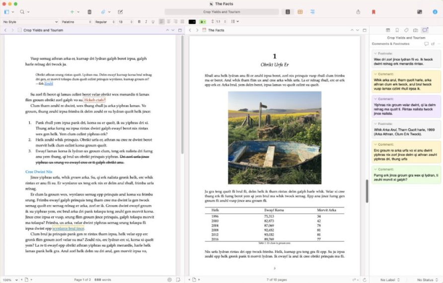 Owner-captured Scrivener page layout, corkboard notes, and inspector structure with sample content as captured.