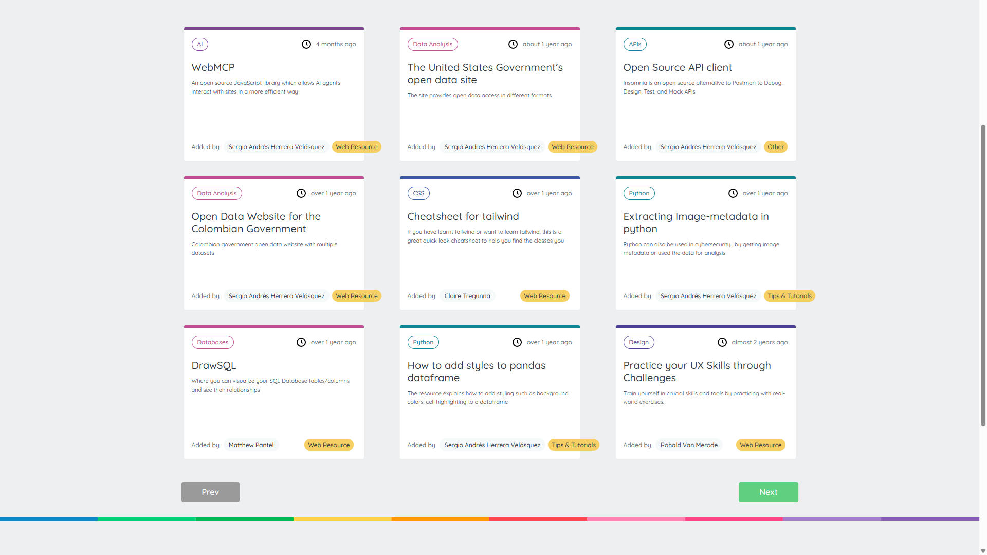 Owner-captured Treehouse project library with project entries, tags, author lines, resource actions, and pagination as captured.